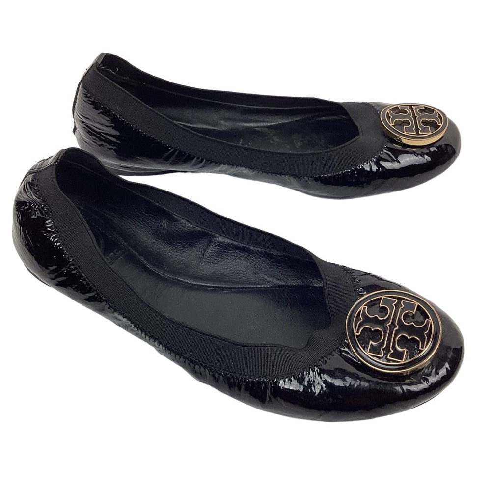 Tory Burch Black Flats with Gold Logo